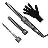 Culwad Lockenstäbe Große und Kleine Locken Set, 3 in 1 Lockenstab mit Verschiedenen Aufsätzen Keramik Turmalin Beschichtung Welleneisen mit Handschuh