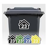4-Teiliges Set Personalisierte Aufkleber für Mülltonnen, Abfallbehälter & Wheelie Bins | Wetterfest & UV-beständig | Mit Hausnummer | Für Restmüll, Bio, Papier, Gelber Sack | Made in Germany