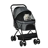 PawHut Hundebuggy Hundewagen Buggy für kleine Hunde und Katzen Haustierwagen Pet Stroller Katzenbuggy Oxford Dunkelgrau 76,5 x 52 x 95 cm
