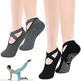 flintronic Yoga Socken, 2 Paare Antirutsch Socken, Rutschfeste Socken Sport für Yoga, Barre, Pilates, Tanz, Barfuß, Trampolin, Zuhause, Krankenhaus für Damen und Herren (Schwarz+Grau)