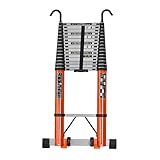 Aluminium-Teleskopleiter mit Haken, tragbare Anti-Rutsch-Leiter, längere Klapptreppe mit mobilen Rollen, 5 m - 8 m (Höhe 8 m)