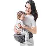 Baby Hüftsitz Ergonomische, SUNVENO Baby Hüftsitzträger, Babytrage Dekompression mit Verstellbarem Gurt und Tasche, Baby Hüfthocker Praktische Baby Vordertrage für 0-20 kg Baby, Grau