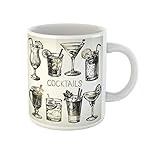 Awowee Kaffeetasse aus grünem Glas, Skizze von alkoholischen Cocktails, Orange, Martini Margarita, 325 ml, Keramik-Teetasse, tolles Geschenk oder Souvenir für Familie, Freunde, Kollegen