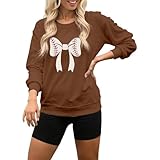 Oversize-Hoodie mit Fußball-Print für Damen – Lässiges Sweatshirt mit Rundhalsausschnitt (Brown, XXL)