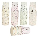 CEILIWEN Einweg-Pappbecher, Partybecher, 250 ml, mehrfarbig, weiße und gepunktete Pappbecher für selbstgemachte Hochzeit, Geburtstag, Partyzubehör, 100 Stück (weiß und farbige Punkte)