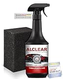 ALCLEAR Reifenglanz - Autoreifen Pflege für matten Seidenglanz - 1000ml Glanzspray inkl. Auftragsschwamm für professionelle Auto Aufbereitung - Kunststoffpflege Gummipflege