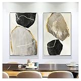 2-Teiliges Set Leinwand-Poster Drucke Goldene Wandkunst Bilder Marmor-Wandgemälde Abstrakte Geometrische Farbblöcke Wohnzimmer Schlafzimmer Büro Zimmer Heim Dekoration-60*90Cm/24*35 Zoll (Ohne Rahmen)