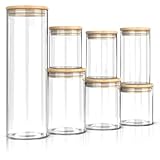 Arendo Vorratsgläser mit Deckel Luftdicht 7er Set, Vorratsdosen Glas mit Deckel Pasta, Vorratsdosen glas mit Deckel luftdicht Glas, hitzebeständig, vorratsglas mit holzdeckel, Glasdose mit deckel
