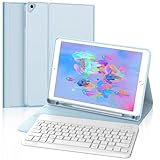 FOGARI Tastaturhülle für iPad 6/5. Generation 2018 2017/Pro 9,7/Air 2/1 – Französische AZERTY-Tastatur, kabellos, abnehmbar, Schutzhülle mit Stifthalter für iPad 9,7 Zoll, Blau
