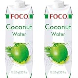 FOCO Kokoswasser, pur, erfrischender Durstlöscher, Sportgetränk, kalorienarm, von Natur aus vegan, 100% Kokosnusswasser - 1 x 1 l (Packung mit 2)