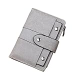 MOVDARL Damen-Geldbörse aus PU-Leder, mit Nieten, kurz, Reißverschluss, Kleingeld, Kartenhalter, Geldbörse, Geldbeutel, grau, Einheitsgröße