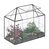 Relaxdays Pflanzenterrarium, Glas & Kupfer, 27x30x15 cm, Deko Glashaus Kakteen & Moos, Glaskasten Fensterbank, schwarz