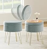 Zedelmaier Schminkhocker samt mit Stauraum Schminktisch Hocker rund fußhocker Pouf fusshocker Polsterhocker für Wohnzimmer Schlafzimmer mit Metallbeinen (Helle Graublau)…