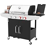 ProfiCook® Gasgrill für Temperaturen bis zu 450°C | 2 Power-Zonen + Side-Burner | Roste aus echtem Gusseisen | Gasgrill 4 Brenner | Flaschenöffner | Temperaturanzeige | 4 Brenner | PC GG 1312
