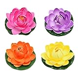 Caelura 4 Stück Seerosen Künstlich, Schwimmende TeichDeko, Künstliche Seerosen Klein, Schwimmende Blumen für Aquarium Garten Teich Miniteich Deko(Bunt)