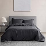 DAPU Leinen Bettwäsche, 100% Reiner französischer Flachs Atmungsaktives Bettwäsche Set 135×200cm+1 80×80cm mit Öko-Tex 100 Standard, Weiches Stone-Washed Bettbezug mit Reißenverschluss, Dunkelgrau