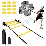 fussball trainingszubehör für kinder und erwachsene, koordinationsleiter mit verstellbaren sprossen, fußball trainingsset mit hütchen, tragetasche, perfekt für teamtraining (Upgraded Version)