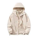 Generisch Damen Regenjacke, Regenjacke Herren Atmungsaktiv Sonnenschutz Windjacke Windbreaker Fahrradjacke Mit Kapuze Sportjacke Übergangsjacke Wasserdicht Fahrrad Einfarbig Leichte, Beige, 4XL