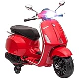 AIYAPLAY Elektro Kindermotorrad, Vespa 6V Elektromotorrad mit MP3, USB, FM-Radio, LED-Scheinwerfer, Kinderfahrzeug mit 2 Stützrädern, Elektro Motorrad für 3-6 Jahre Kinder, Rot
