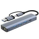 USB Type-C auf Ethernet Adapter 1000 Mbit/s, Gigabit RJ45 LAN Netzwerkadapter mit 3 *USB 3.0 & USB Type-C Ports, USB-C auf Ethernet Adapter USB C Hub für MacBook XPS Surface Pro Linux Chromebook