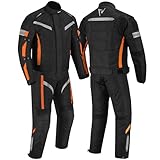 Vaster Moto Herren-Motorradkombi aus Air Mesh 600D Cordura-Textil mit CE-geprüfter Schutzausrüstung bestehend aus Rennjacke und -hose mit atmungsaktivem Mesh-Futter (Orange, 62)