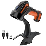Tera Pro 3 in 1 Extreme Leistung Barcodescanner Kabellos 1D 2D QR Bluetooth Kabellos 2,4G & Kabelgebunden USB-C Industriell 1D Barcode Scanner 2500mAh Exzellente Fallfestigkeit mit Ständer 8100 Orange