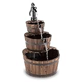 Blumfeldt Cascada 2G Gartenbrunnen im Holzbottich-Look - Wasserdurchfluss: 800 Liter/h, 12 Watt Wasserpumpe, 3 Etagen, geschlossener Wasserkreislauf, kein Auslaufen des Wassers, braun