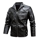 Beokeuioe Herren Kunst Lederjacke Stehkragen Bomberjacke Vintage PU Leather Bikerjacke Winter Fliegerjacke Motorradjacke Wasserdicht Herrenjacke Freizeitjacke Clubwear Mit Zipper