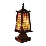 Tischlampe, Nachttischlampe, Schreibtischlampen, romantische Holztischlampe, Bar, Schlafzimmer, quadratische Nachttischlampe, Vintage, handgefertigt, warmes Nachtlicht mit Schirm, Tischlampe für