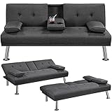 Yaheetech Klappbares Schlafsofa Couch Sofa mit Schlaffunktion Bettsofa mit Großer Liegefläche von 167 cm L × 94 cm B fürs Wohnzimmer/Schlafzimmer/Heimkino/Gästezimmer Dunkelgrau