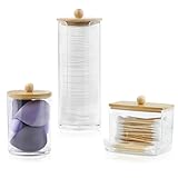 JINTANG 3 Pcs wattestäbchen behälter,wattepads spender mit Bambusdeckel,wattepads behälter,Transparent Kosmetik schminktisch zubehör,Für Badezimmer-Make-up-Tupfer,Make-up-Entferner-Pads Aufbewahrung