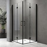 Duschkabine 100x100 cm Duschkabine Drehfalttür Schwarz 100x100cm Falttür Eckeinstieg Drehfalttür 180° Dusche Duschabtrennung 6mm NANO Glas Höhe 195cm