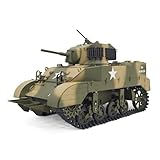 GOUX Ferngesteuertes Panzermodell für Erwachsene, 1/16 Maßstab 2.4G US M5A1 Stuart Light Tank Modell mit Sound-Lichteffekten, Teleskop-Rauchabzug (Zwei Batterien)