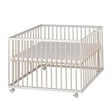Sämann Laufgitter 100x100 cm mit Matratze - BASIC - 3-fach höhenverstellbar Laufstall Baby Buche weiß/natur