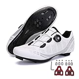 Treer Fahrradschuhe Herren Damen Rennradschuhe mit Cleats, SPD Schuhe Rennrad Schuhe Mountain Road Bikes Schuh Kompatibel Outdoor Radschuhe Fahrrad Indoor Spin 39 EU Weiß