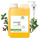 Jojobaöl - Bio Rein Kaltgepresst, Gesichtsöl, Körperöl, Massageöl, Bart, Haar Öl, Wimpern Haut Öl, Lippen Kopfhaut Öl, Nägel Öl, Öl für die Augenpartie, Wasserfester Make-up-Entferner - 1000 ml