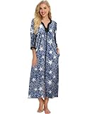 Bloggerlove Mumu Duster Damen Loungewear Kurzarm Kleid mit Taschen S-XXL, Blau mit Sternmotiv auf blau-lang, 38