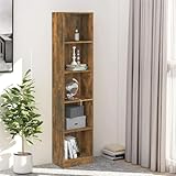 Bulliing Bücherregal 5 Fächer Schrank Regal BüCherschrank Raumteiler Regal RegalwüRfel Shelves BüRo Schrank Räuchereiche 40x24x175 cm Holzwerkstoff