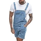 Herren-Overall, Denim, Sommer, kurze Arbeitslatzhose, Overall, Walkshorts, Strampler mit Taschen, Hosenträgerjeans, enge Passform, Z01-blue Herren Overalls Denim, L