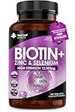 Biotin Hochdosiert für Haarwachstum, 12.000 mcg Tabletten mit D Biotin Zink Selen – Vegan für Haut Haare Nägel – Hochwirksame Haar Vitamine, 3-Monats-Vorrat - New Leaf