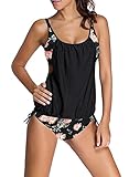 Aleumdr Tankini Set Damen Bauchweg Tankini Damen Push up mit Bügel Tankinis für Damen Tankini Oberteil mit Badeshorts Zweiteiler Bademode Bikini Set,Schwarz M