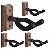 Gitarrenhalterung Wand 4 Pack, Gitarrenhalter für die Wand mit Verstellbaren Weichen Gitarrenhaken für alle Gitarrengrößen, Hartholz U-förmige Gitarren Wandhalterung für Akustik, Schwarze Walnuss