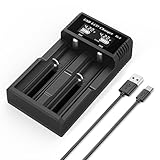 Powice 18650 Ladegerät, Akku Ladegerät mit 2 Schacht, Universal Batterie Aufladegerät mit LED Anzeige für 3,7V 18650/26650 Li-Ion Akku und 1,2V NI-MH/NI-CD/AA/AAA, mit USB Kabel