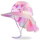 MHJY Sonnenhut Kinder Sonnenmütze Mädchen Hut Sommer UV Schutz 50 Mützen Einhorn Anglerhut Breite Krempe Kappe mit Nackenklappe Kleinkind 2-9 Jahre