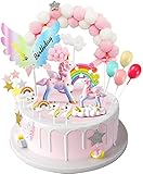 iZoeL Tortendeko Einhorn Geburtstag Kuchen Regenbogen Happy Birthday Girlande Luftballon Kuchen Torten Topper für Kinder Mädchen