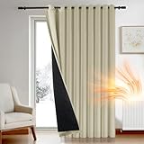 Deconovo 100% Blickdichte Gardinen mit Ösen Vorhang Kälteschutz Ösenvorhang Vorhänge Raumteiler Vorhang Thermo Vorhänge gegen Kälte, 254x214(HöhexBreite), Beige, 1 Stück