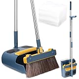 LEAZZLE Besen und Kehrschaufel Set mit Langem Stiel,180 Grad Drehbar Kehrmaschine und Kehrschaufel Combo, Broom and Dustpan Set Enthält 30 Stück elektrostatisches Staubpapier für Haus, Büro, Küche