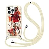 Handykette Handyhülle für Samsung Galaxy A16 5G 6.7'Hülle mit Band, Cool Mode Fußball Soccer Star 7 Muster Case mit Kordel zum Umhängen, Silikon Stoßfest Bumper Schutzhülle Cover TPU Case, Fußball