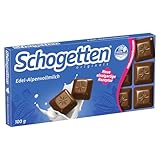 Schogetten Edel-Alpenvollmilch 100g Schokoladentafel, praktisch einzeln portioniert. Ein Genuss. Stück für Stück.