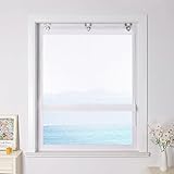 ESLIR Raffrollo ohne Bohren Raffgardinen mit U-Haken Ösenrollo Voile Gardinen Transparent Vorhänge Modern 1 Stück Weiß BxH 100x130cm 1 Stück